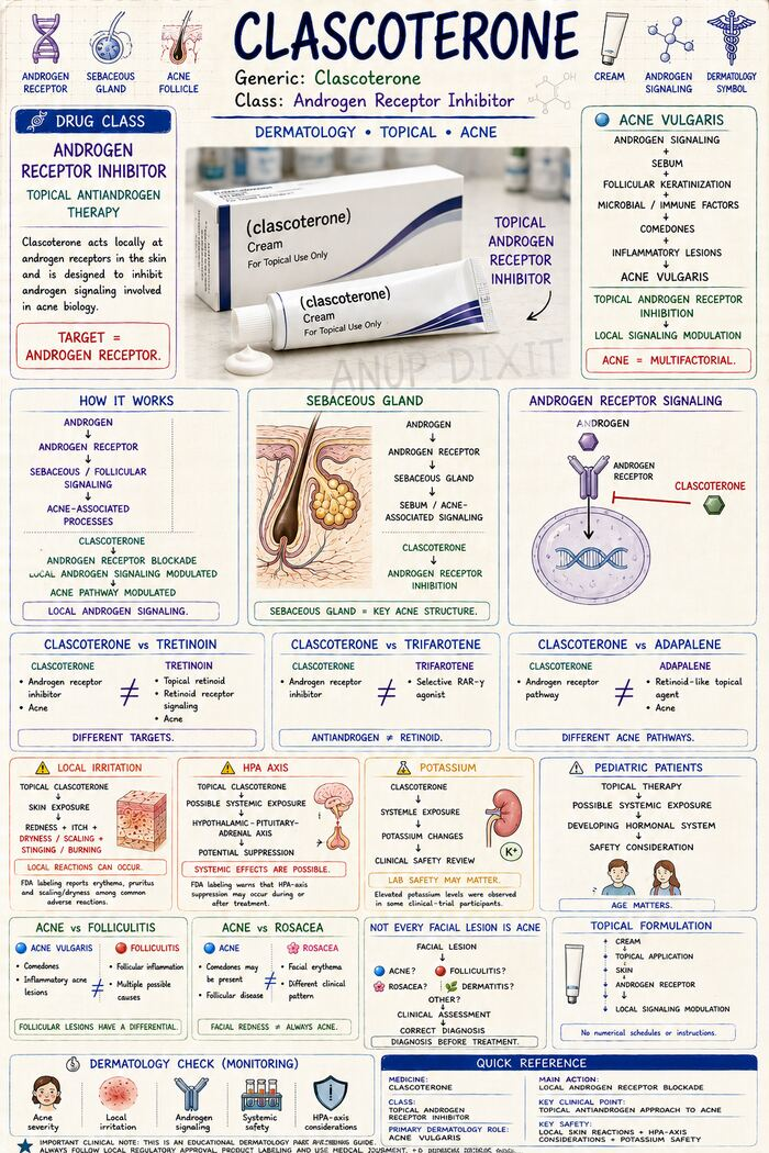 Handbook sample page — Clascoterone — Androgen receptor inhibitor